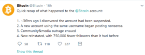 Mysteries About @Bitcoin Twitter Account Suspension And Reactivation. 11