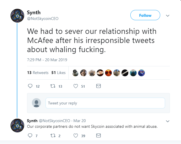 John McAfee Dismissed by Skycoin for Tweets About Whale Copulating 15