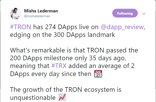 Tron Launches 2 New Dapps Daily But Still Beyond Top 10 Asset List 10