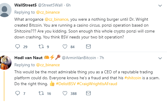 Binance CEO Threatens to Delist BSV for Actions Against Hodlonaut 15
