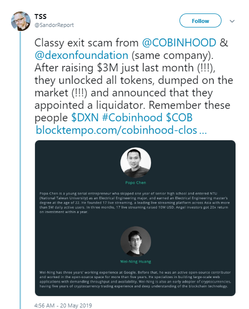 Cobinhood Crypto Exchange Announces Bankruptcy, Community Spots Exit Scam 11